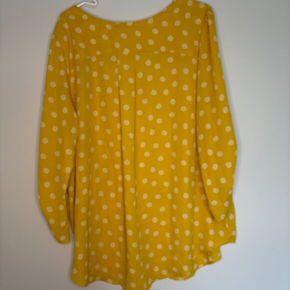 PAPERMOON V-Neck Tunic Long Sleeve Womens 2X Yellow Polka Dot Flowy - Picture 2 of 8